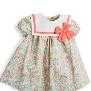 Floral Kids Dress with Coral Bow